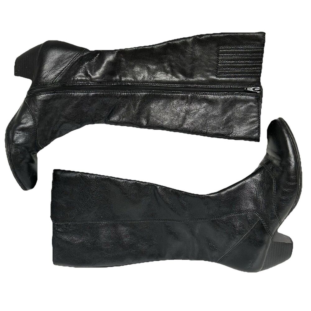 boc Black Leather Knee-High Zip Riding Boots